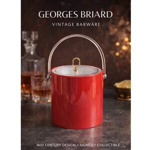 Georges Briard Ice Bucket Red Acrylic Metal Handle Lid Vintage Barware